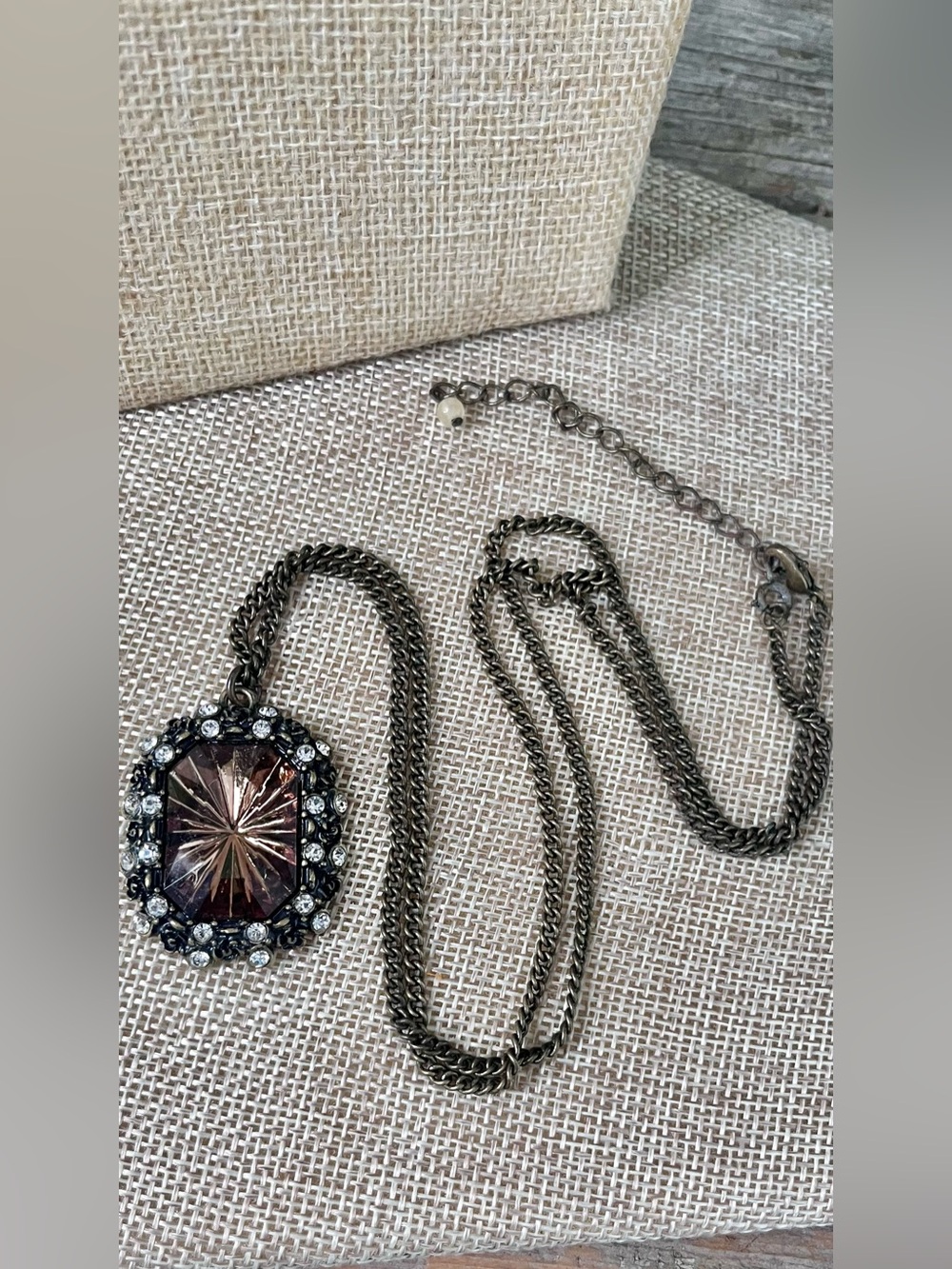 Statement Necklace Large Faceted Plum Crystal Rhinestone Gunmetal